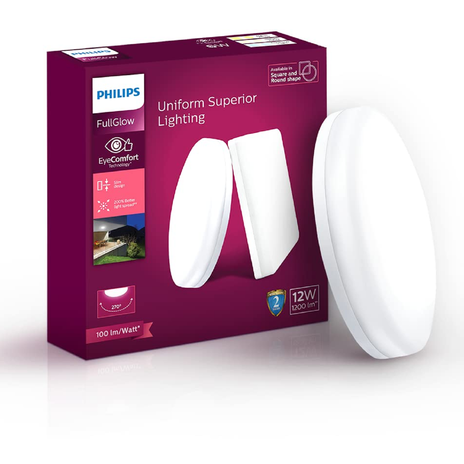 Philips 12-watt Round Surface Full Glow  Surface LED Downlight for Ceiling, Cool Day Light